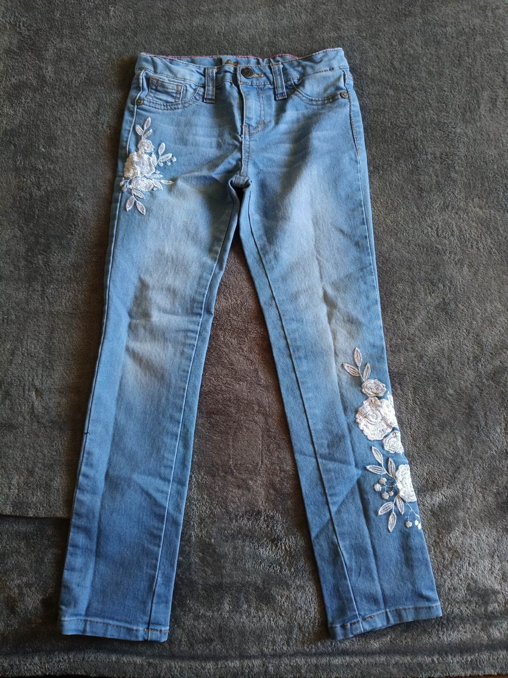 Lee Light Blue Denim Jeans with White Floral Appliqués